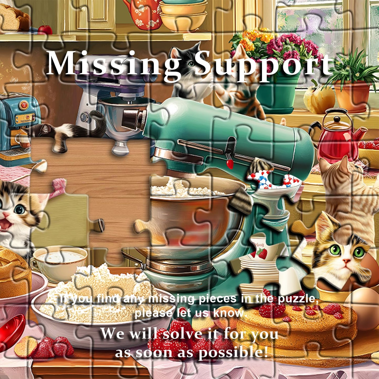 PICKFORU Cat Puzzles for Adults - 1000 Pieces, Kittens Baking Scene, Kitchen Cat Jigsaw Puzzle