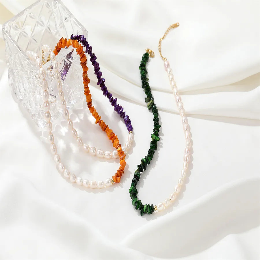 Elegant Geometric natural stone Freshwater Pearl Gold Plated Necklace In Bulk