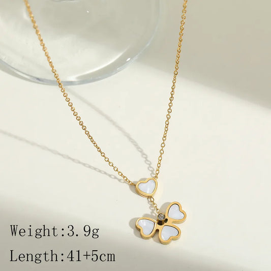 Wholesale Jewelry Elegant Cute Retro Love Geometric Heart Shape 304 Stainless Steel Acrylic Zircon 18K Gold Plated Plating Inlay Paperclip Chain cable chain Multi Charms Necklace
