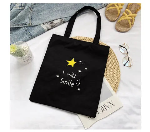 Women's Cute Basic Animal Letter Fruit Canvas Shopping bags