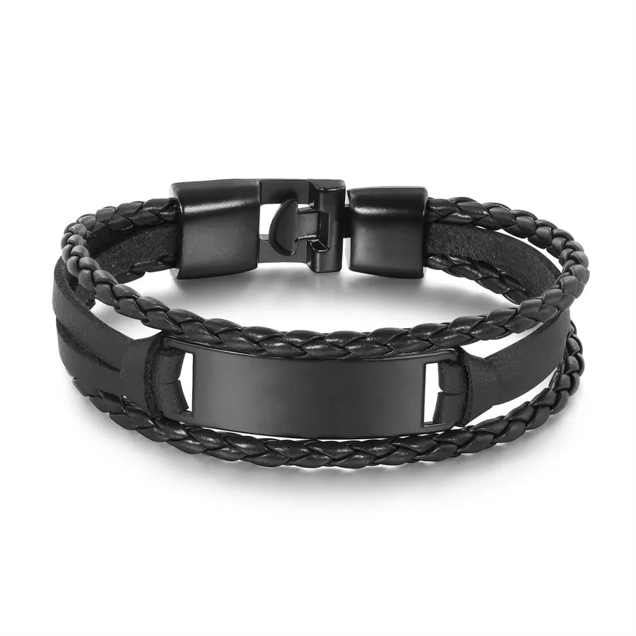 Simple Style Solid Color Pu Leather Alloy Men's Bangle