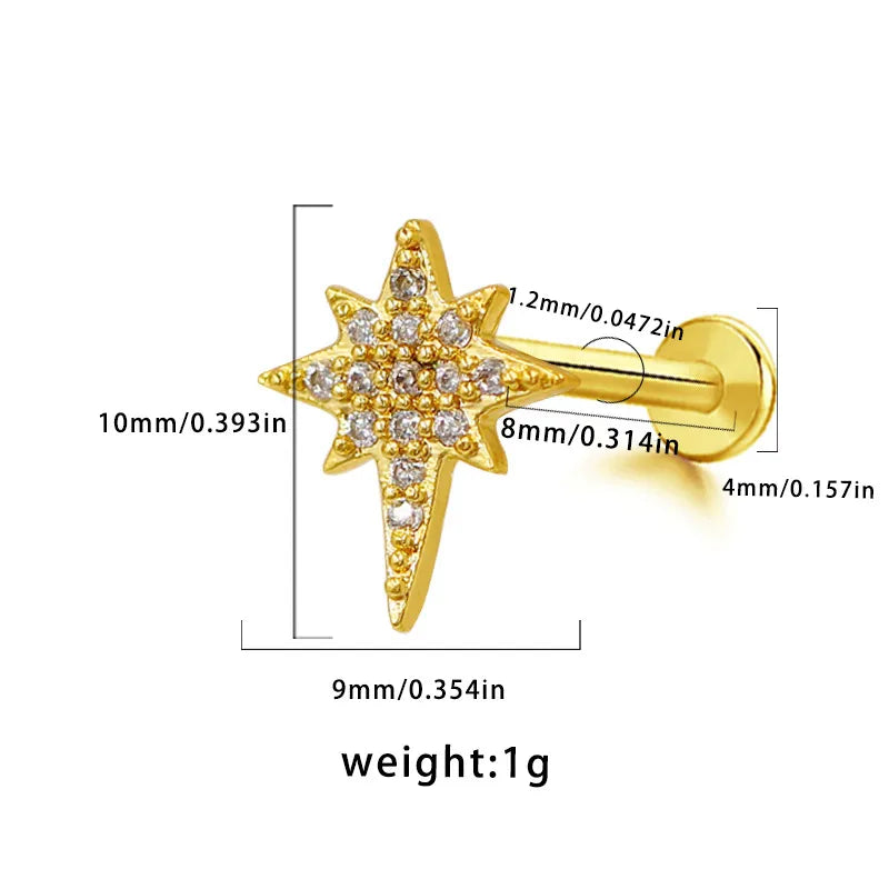 1 Piece Lip Rings Hip-Hop Vintage Style Rock Star Heart Shape Floral 316L Stainless Steel Copper Inlay Resin Glass Gold Plated Lip Rings