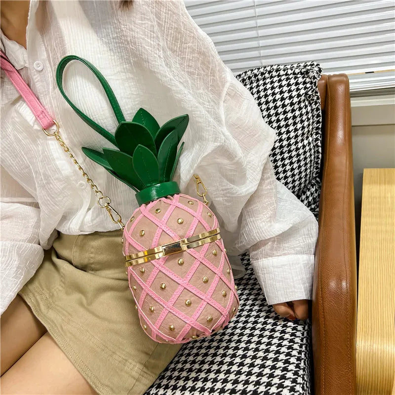 bag women's personalized pineapple bag spring new single shoulder chain messenger bag Qimi clip bucket bag