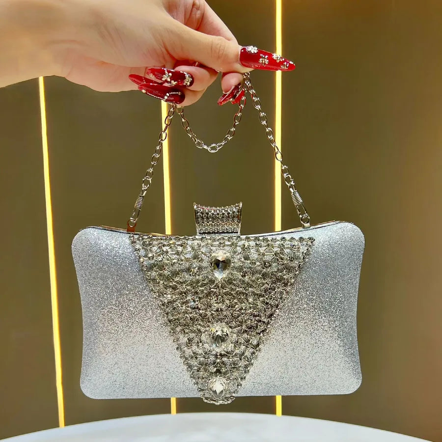 New Dinner Bag Diamond Embedded Ladies Handbag Evening Gown Chain Crossbody Handheld Women's Bag