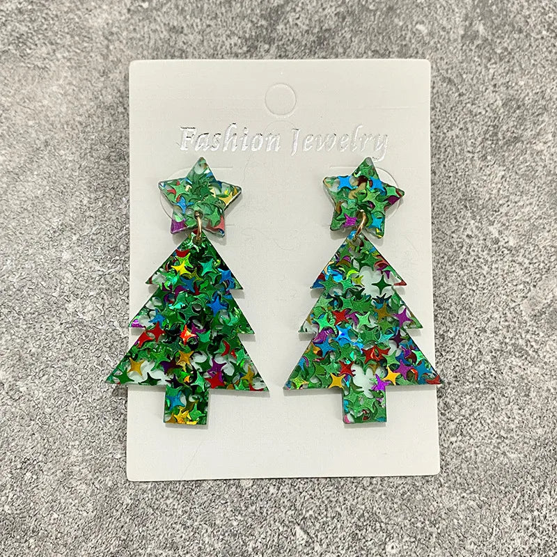 1 Pair Elegant Christmas Tree Star Arylic Drop Earrings