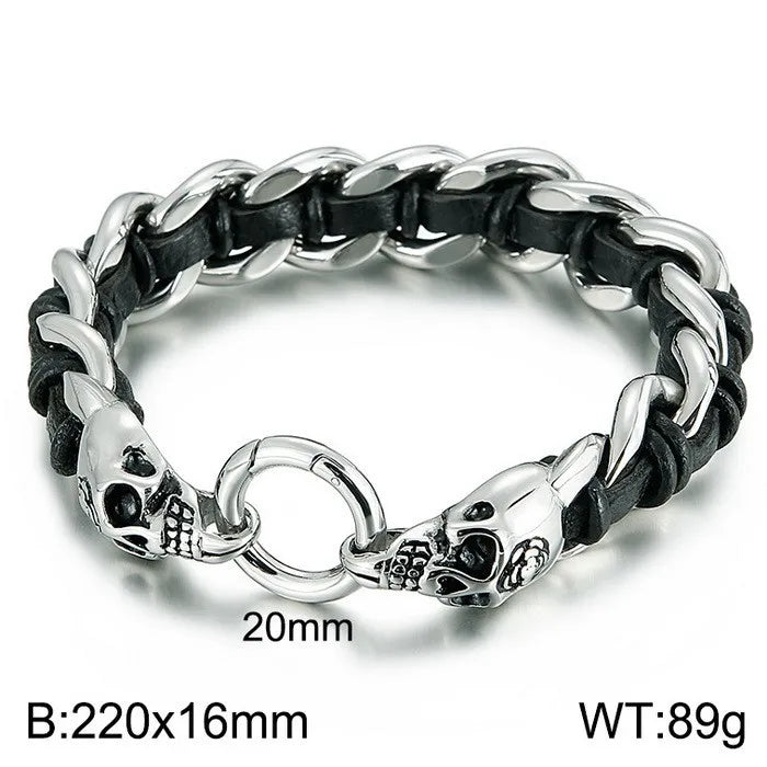 Retro Skull Cowhide Titanium Steel 18K Gold Plated Halloween Men'S Bracelets