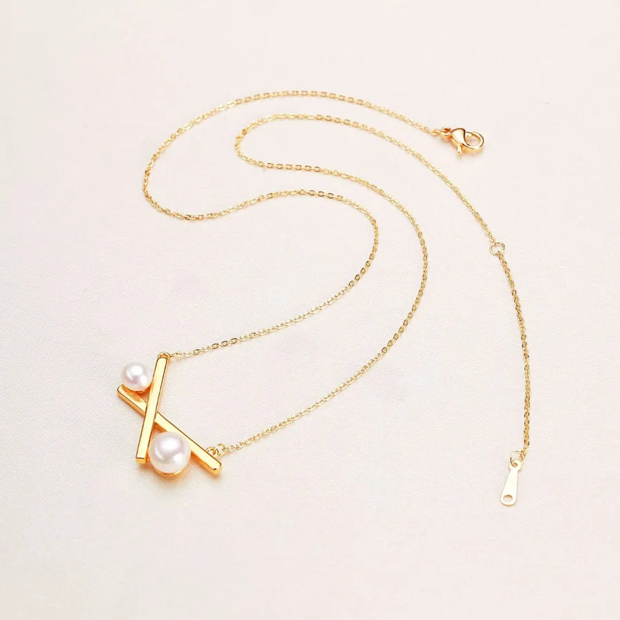 Freshwater Pearl Copper Alloy cable chain cross Necklace