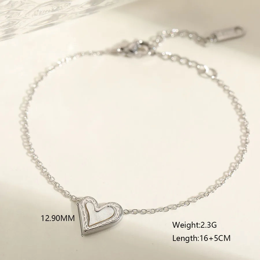 Casual Cute Lady Heart Shape Solid Color 304 Stainless Steel 18K Gold Plated Acrylic cable chain Bracelets In Bulk