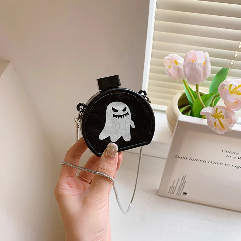 Mini Halloween Ghost Cartoon Shoulder Bag Women's Crossbody Bag Shell Shape PVC Lock Buckle Closure Fashion Print Chain