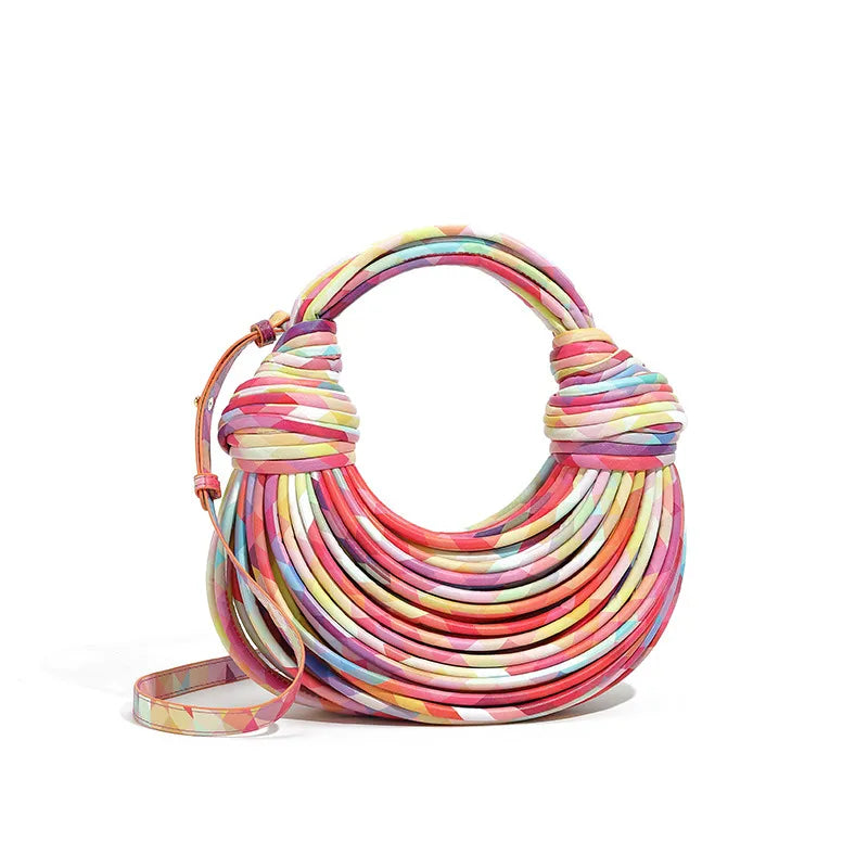 Women's Pu Leather Rainbow Elegant Streetwear Weave Dumpling Shape Zipper Straw Bag