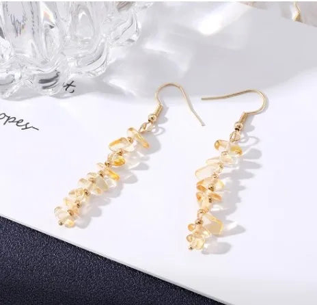 1 pair simple style star water droplets tassel chain natural stone drop earrings