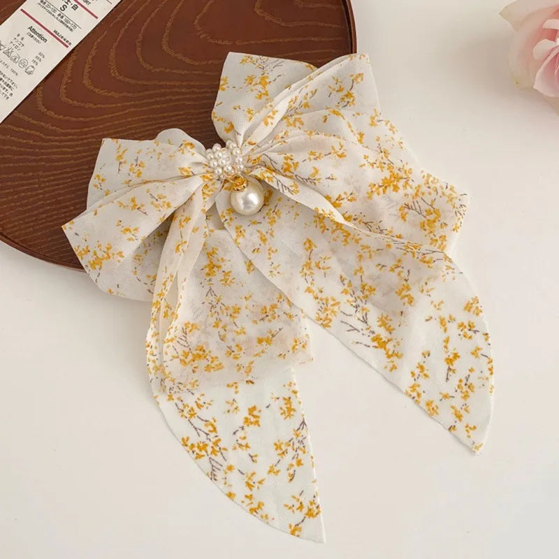 sweet ditsy floral polyester bowknot hair clip
