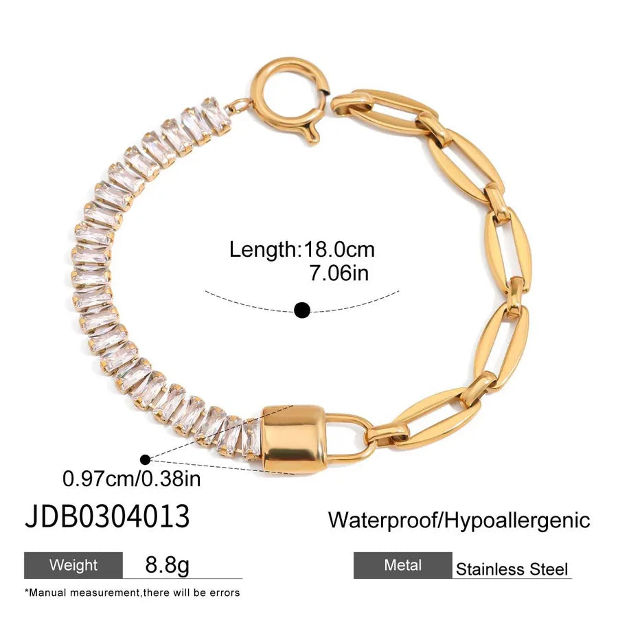Elegant Sweet Simple Style Heart Shape Lock 304 Stainless Steel Beaded Chain Cuban Link Chain Curb Chain Tennis Chain Bracelets In Bulk