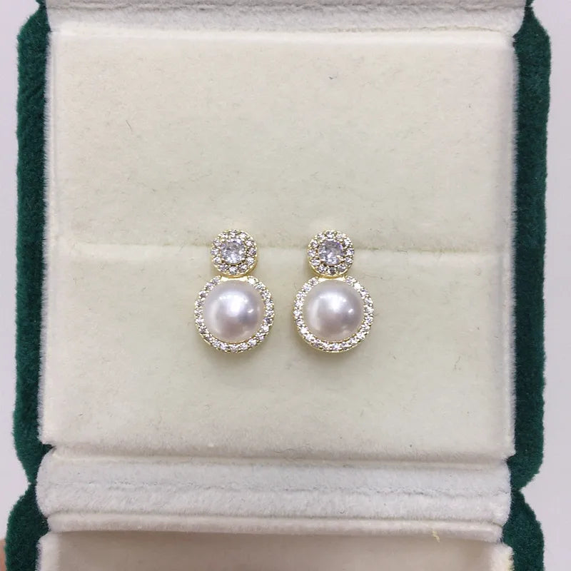 Princess Natural Freshwater Pearl Earrings Women's Princess Diana Pearl Earrings 18K Gold Earrings S925 Sterling Silver Earrings