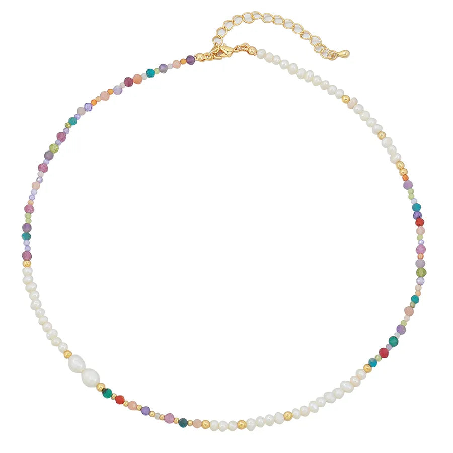 Vacation Classic Style Round natural stone Freshwater Pearl Copper 18K Gold Plated Bracelets Necklace In Bulk