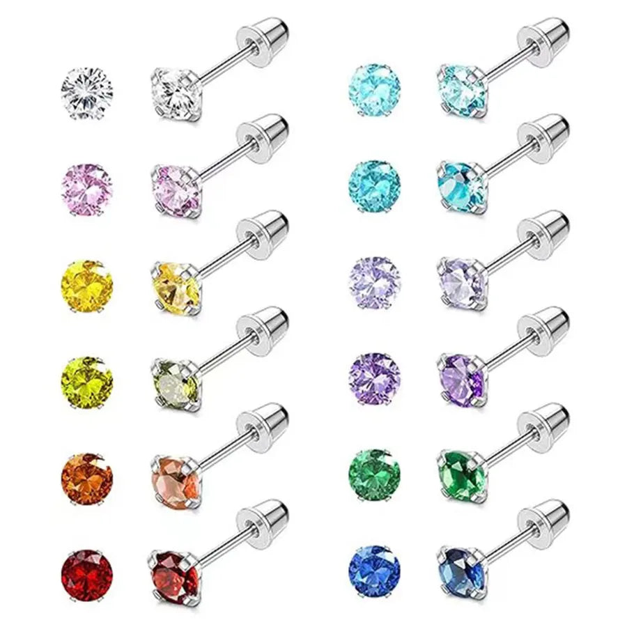12 pairs Simple Style Triangle Pentagram Round 304 Stainless Steel Ear Studs
