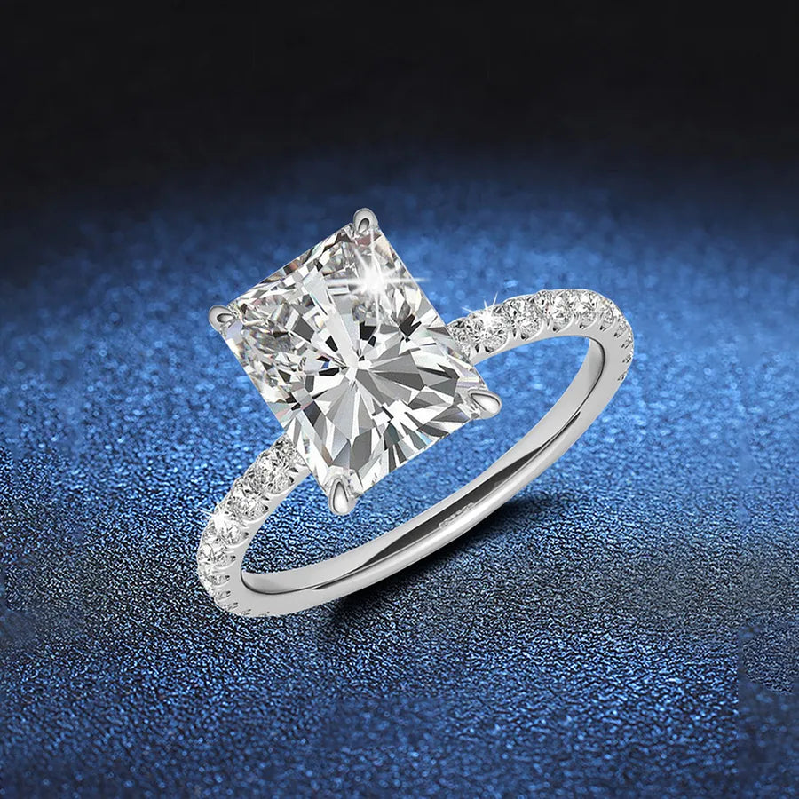 3.0ct Moissanite 925 Sterling Silver Rings Radiant-cut Geometric White Gold Plated Rings