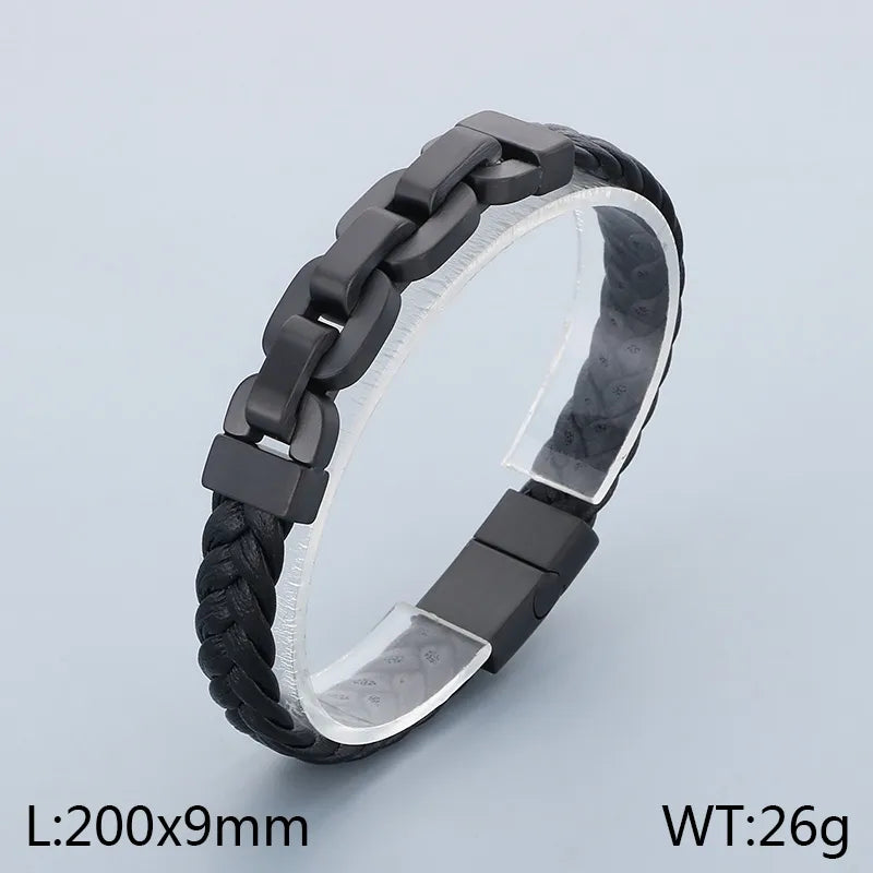 Business Geometric 304 Stainless Steel Microfiber Leather 18K Gold Plated Men's Bangle Men Cord & Leather Bracelets
