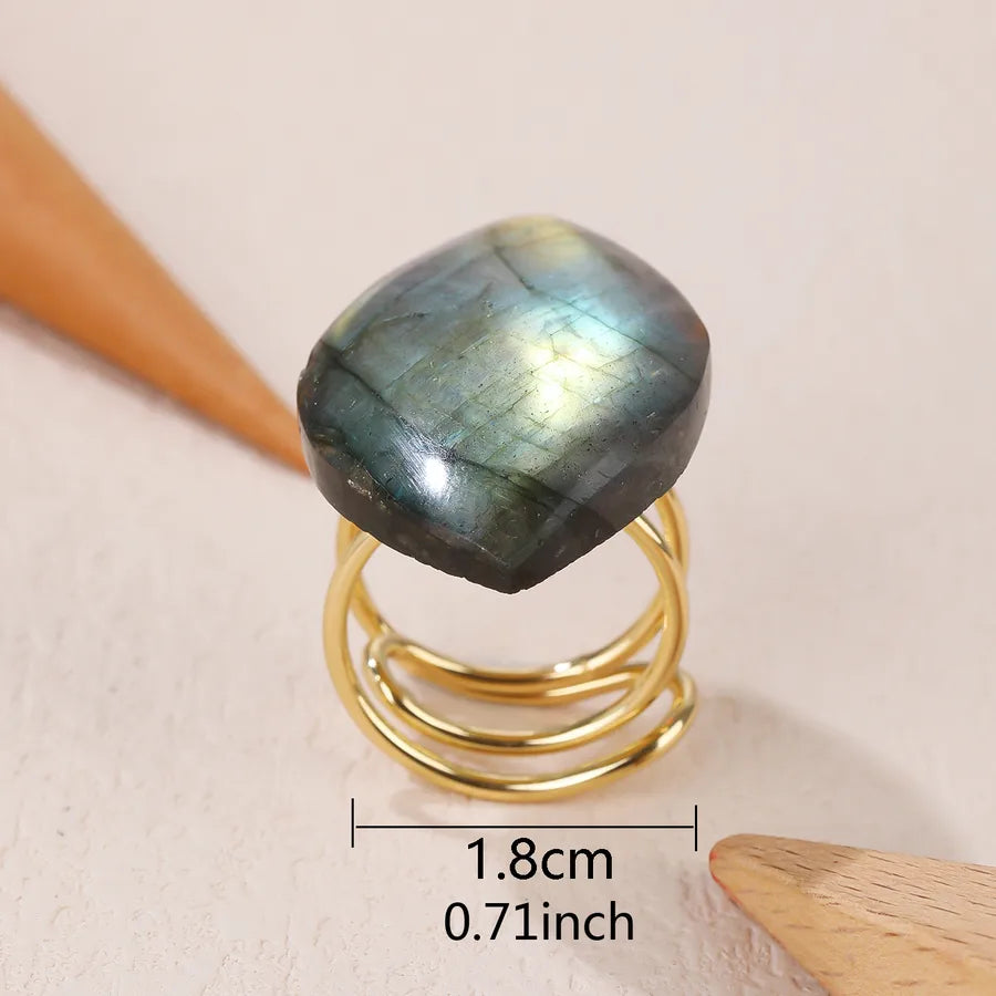 Hip-Hop Punk Irregular Labradorite Asymmetrical Irregular Labradorite Women's Open Rings