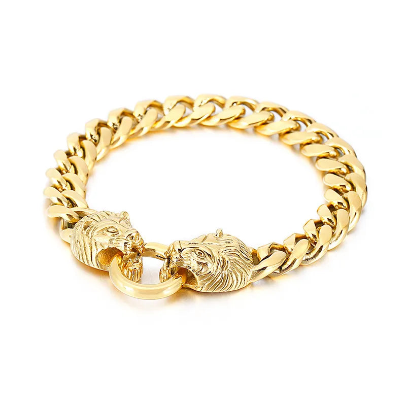 Hip-Hop Retro Lion Titanium Steel Plating 18K Gold Plated Men's Bracelets