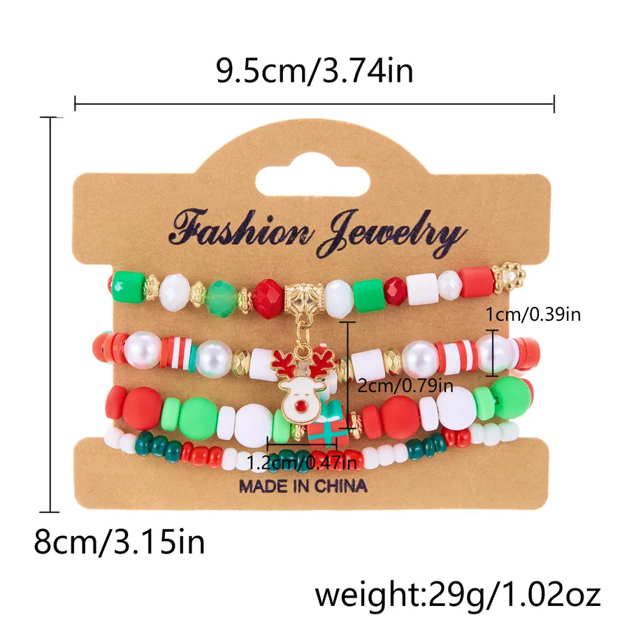 New Christmas Theme Acrylic Santa Claus And Reindeer Elastic Beaded Bracelet Set Colorful Festive Unisex Handmade Jewelry
