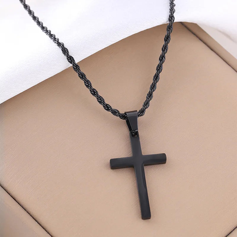 Stainless steel necklace Golden twist chain cross necklace titanium steel non-fading fashion all-match boys pendant