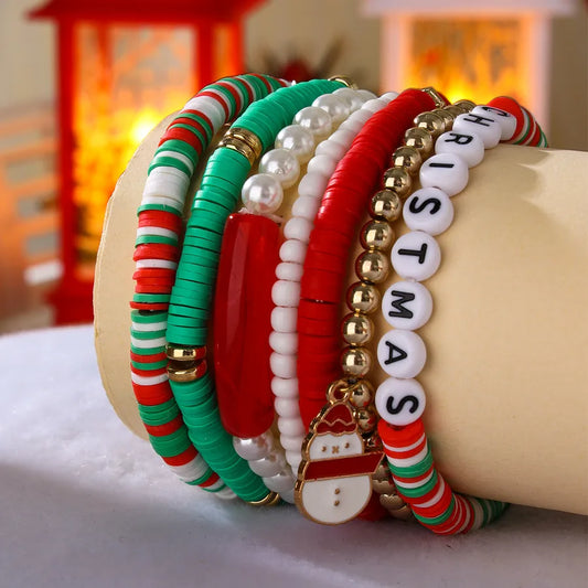 Sweet Letter Snowman soft clay Beaded Bracelets Christmas Wholesale