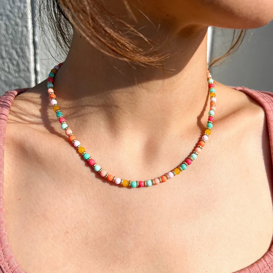 Sweet Color Block natural stone Titanium Steel Necklace In Bulk