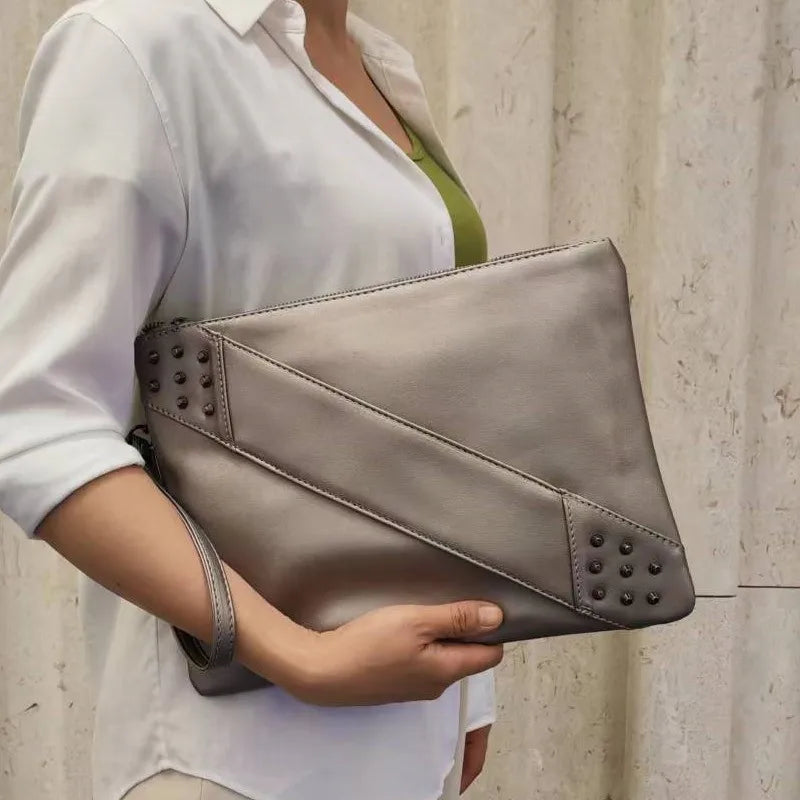 Men's Pu Leather Solid Color Basic Zipper Envelope Bag Clutch Bag