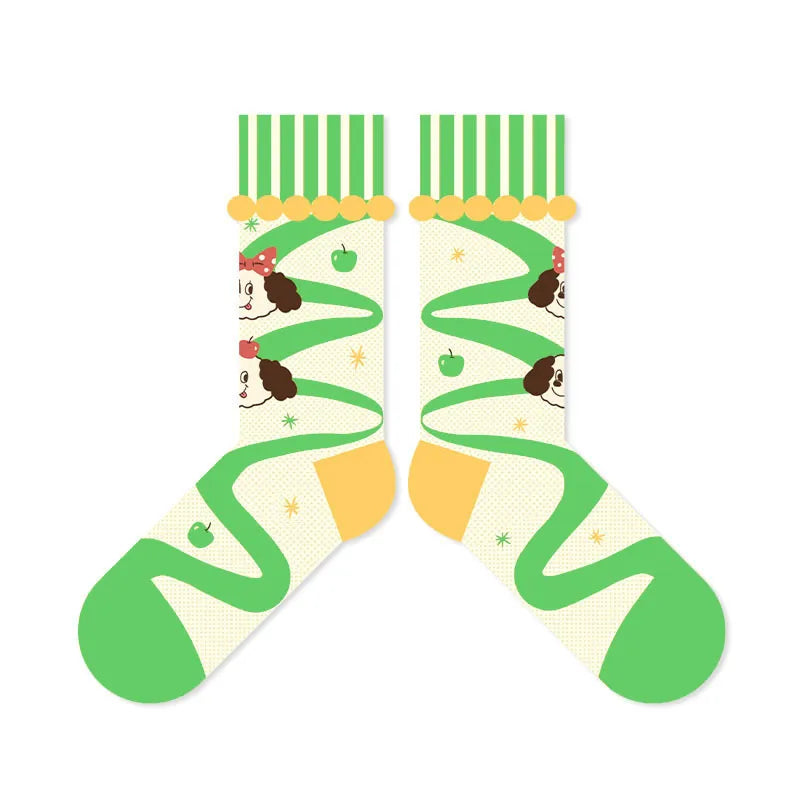 A Pair Cartoon Women's Cartoon Cherry Bow Knot Cotton Crew Socks