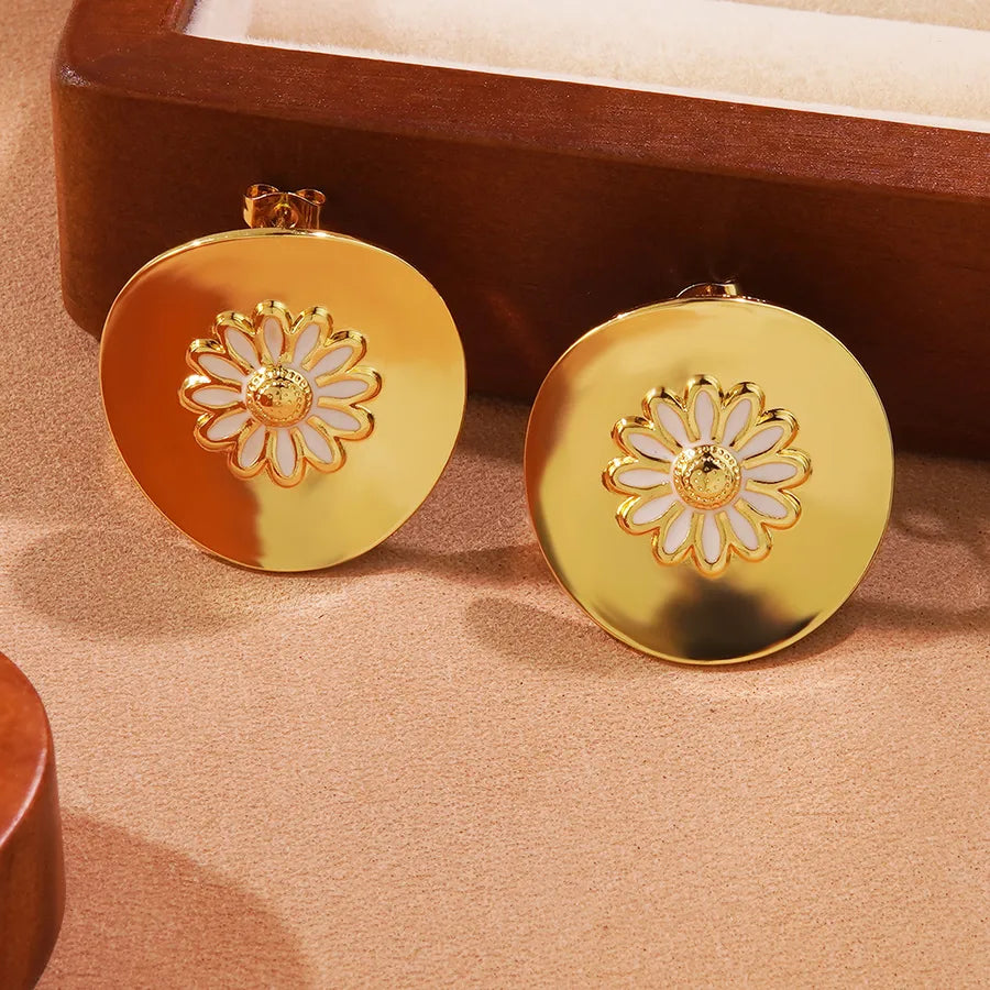 1 Pair Casual Elegant Princess Flower 304 Stainless Steel Imitation Gold Ear Studs