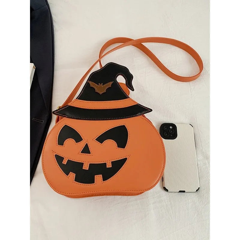 Halloween Pumpkin Shaped Irregular Women's Crossbody Bag Single Shoulder Bag Funny Design Polyester Lining PU Material Large Size