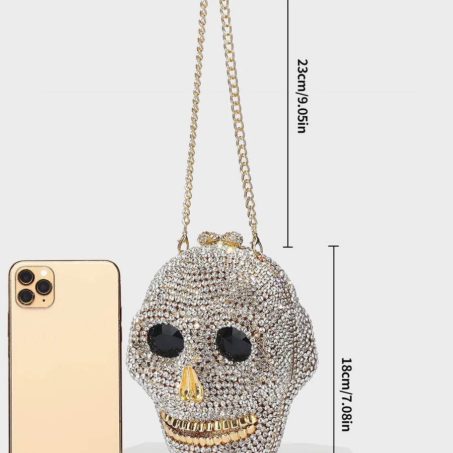 Gold Bottom White Diamond Pu Leather Skull Evening Bags