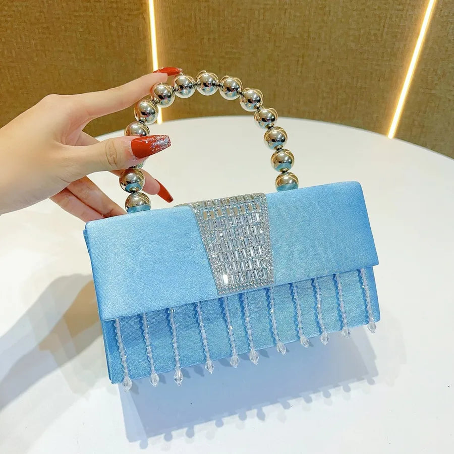 New Pearl Box Shiny Sequin Small Square Bag Evening Party Handbag Crossbody Shoulder Bag Glittering Tassel Silk Square Bag