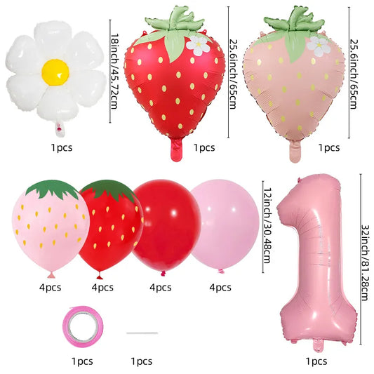 New Matte Strawberry Aluminum Foil Balloon Set Children's Birthday Party Fruit Themed Photography Props Scene Decoration