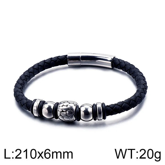 Hip-Hop Retro Color Block Pu Leather Titanium Steel Plating 18K Gold Plated Men's Bangle