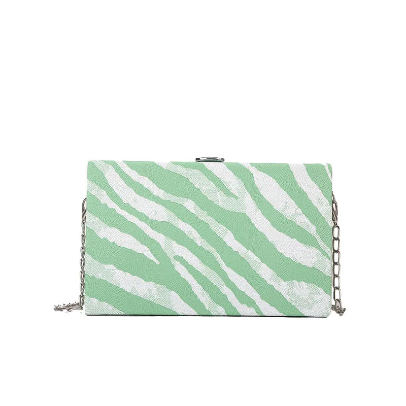 Fashionable Acrylic Box Bag Women's Crossbody Chain Strap Dinner Bag Stripe Color Block Square Shape Single Shoulder Bag