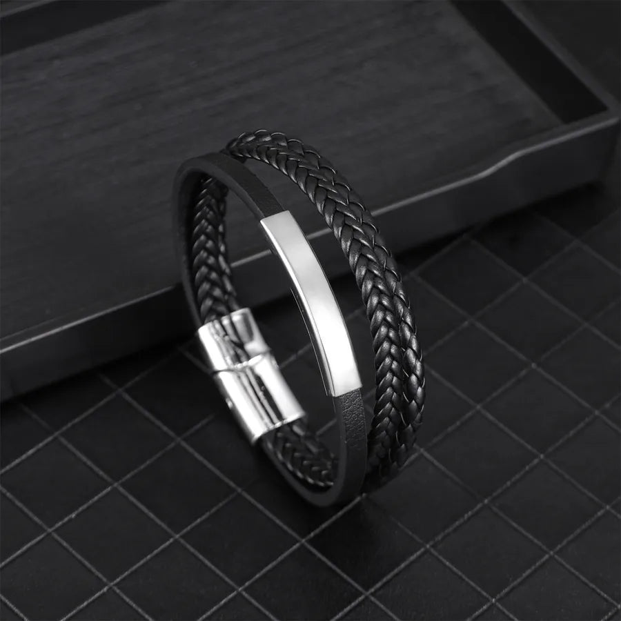Punk Solid Color Pu Leather Zinc alloy Plating Men's Bangle Men Cord & Leather Bracelets