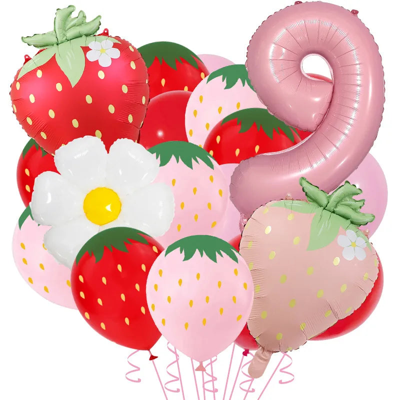 New Matte Strawberry Aluminum Foil Balloon Set Children's Birthday Party Fruit Themed Photography Props Scene Decoration