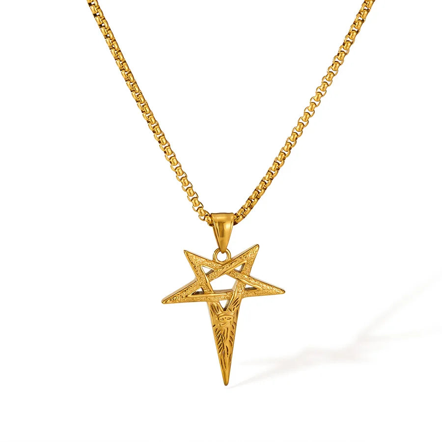Wholesale Jewelry Hip-Hop Vintage Style Pentagram Eye Of Horus 304 Stainless Steel Pendant Necklace