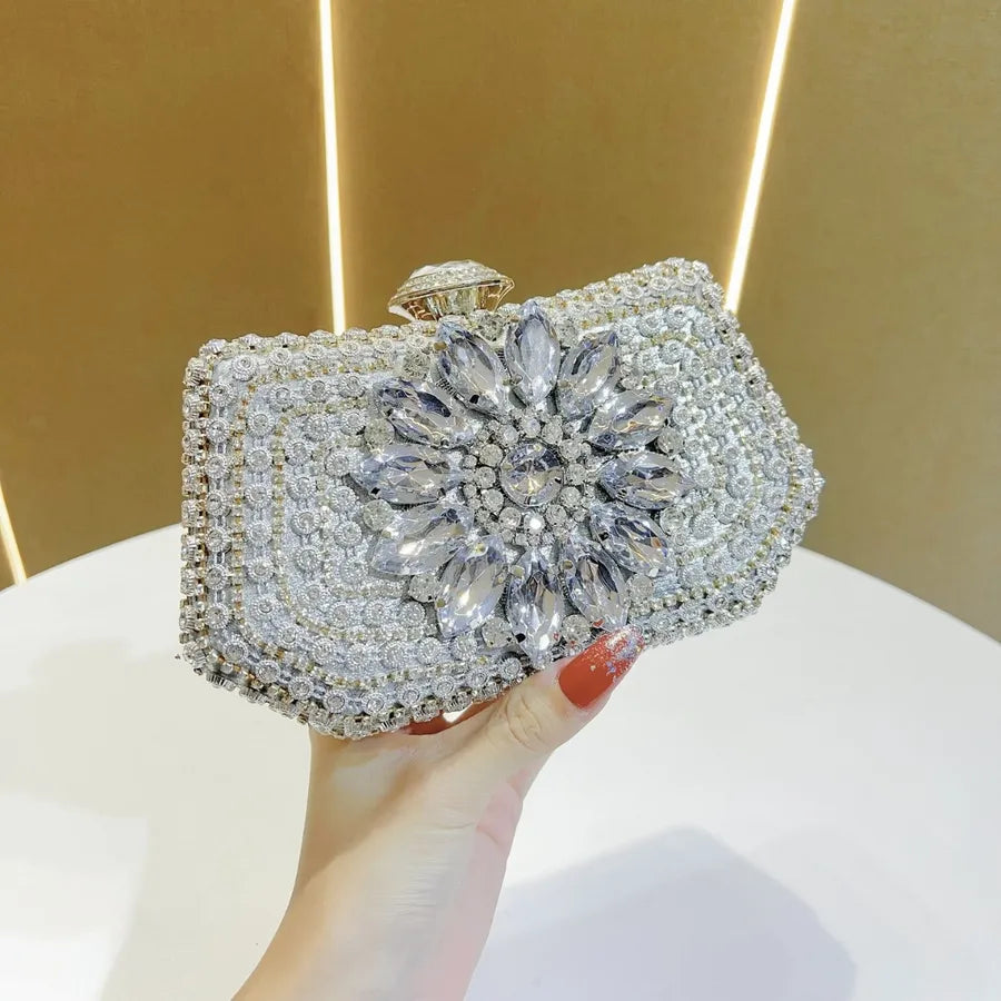 New Fashion Diamond Embedded Handbag Shoulder Crossbody Party Ball Evening Bag Polyester Box Shape Sparkling Shiny Element
