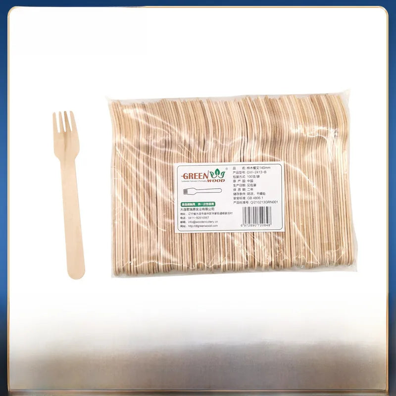 160mm disposable fork spoon Wood environmentally friendly degradable milk tea cold drink tasting takeaway spoon fast food 100