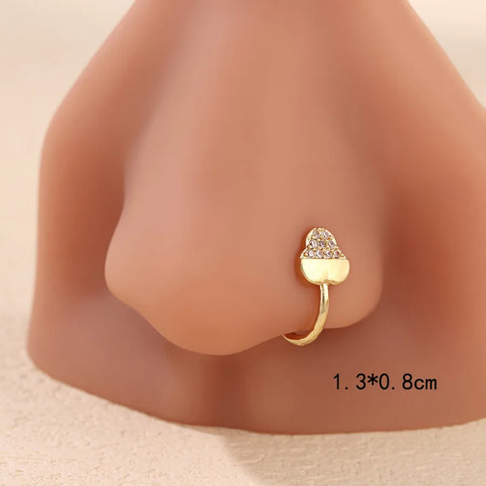 1 Piece Nose Rings & Studs Cute Wedding Pastoral Animal Bow And Arrow Heart Shape Copper Brass Plating Zircon 18K Gold Plated Nasal splint Nose Ring