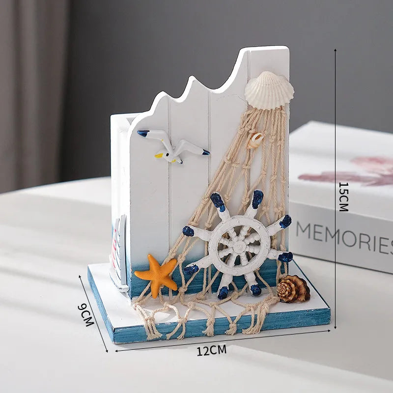 Marine Style Rudder Anchor Wood Ornaments Storage Box Artificial Decorations