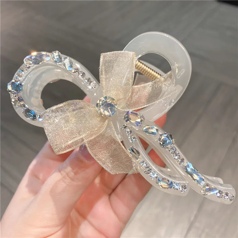 Elegant New Dongdaemun Black Lace Butterfly Knot Hair Clip For Women Large Size Updo Shark Clamp Hair Accessories