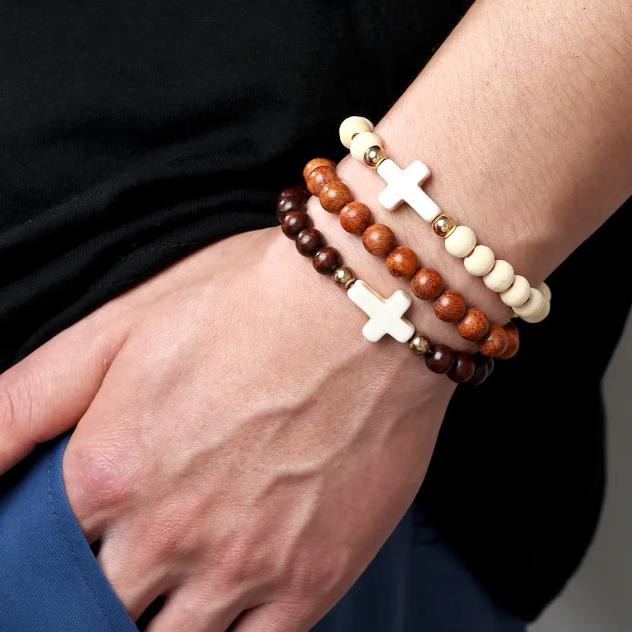 vintage style cross plastic beaded men's bracelets