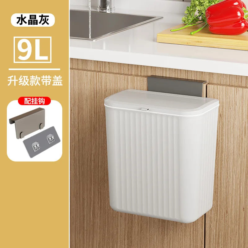 Kitchen Household Sliding Cover Wall Hanging Trash Bin Punch-free Cabinet Door Bathroom Kitchen Waste Office Storage Bucket