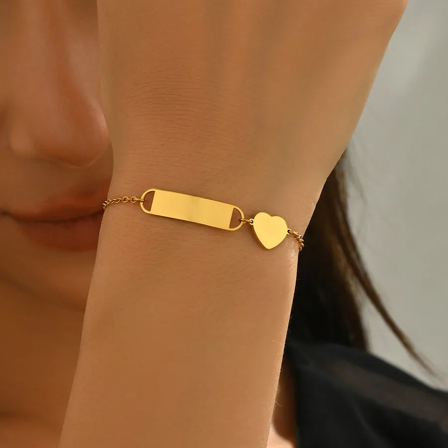 IG Style French Style Simple Style Heart Shape 201 Stainless Steel cable chain Bracelets In Bulk