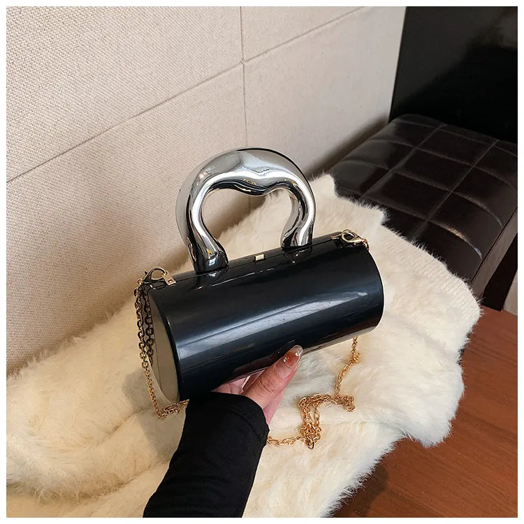 women's arylic solid color streetwear cylindrical lock clasp handbag