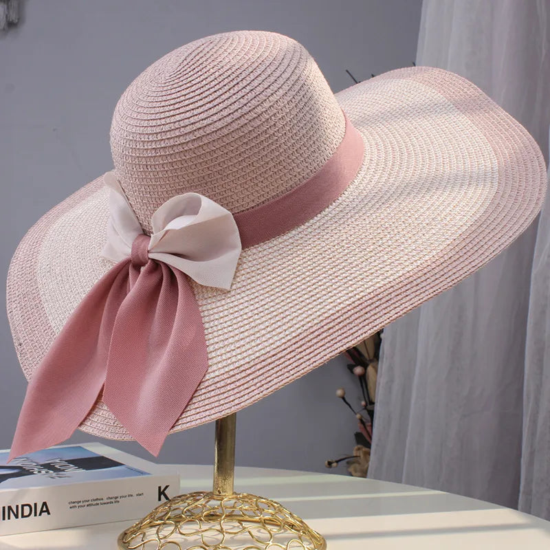 Women's Elegant Hawaiian Tropical Bow Knot Big Eaves Straw Hat